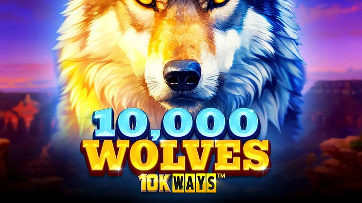 Pemandangan visual slot 10,000 Wolves 10K Ways dengan tema serigala dan hutan salju