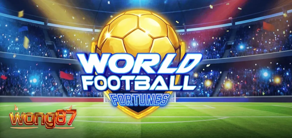 Tampilan visual slot World Football Fortunes dengan latar belakang stadion yang megah