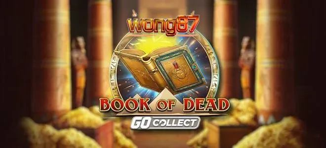 Pemandangan atmosferik kuil kuno dengan koin emas dan buku misterius dalam Book of Dead GO Collect